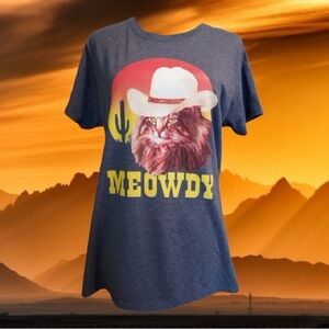 Port & Company “Meowdy” Grey Multicolored Short Sleeve Cat T-Shirt Size L